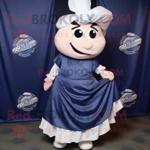 Navy Beef Stroganoff mascot costume character dressed with a Circle Skirt and Shawl pins