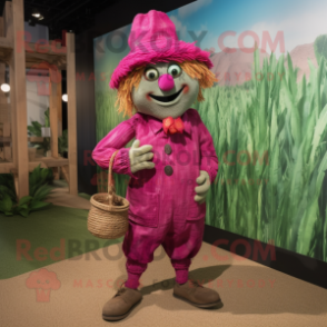 Magenta Scarecrow mascot costume character dressed with a Bermuda Shorts and Anklets