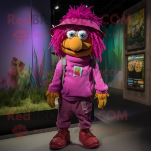 Magenta Scarecrow mascot costume character dressed with a Bermuda Shorts and Anklets