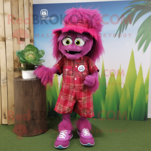 Magenta Scarecrow mascot costume character dressed with a Bermuda Shorts and Anklets