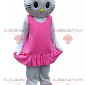 Mascote Hello Kitty com um elegante vestido rosa com babados -