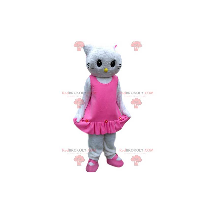 Hello Kitty maskot med en elegant rosa klänning med floss -
