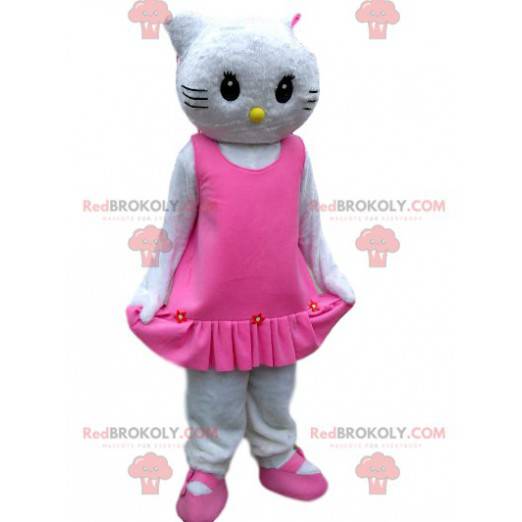 Hello Kitty maskot med en elegant rosa kjole med flens -