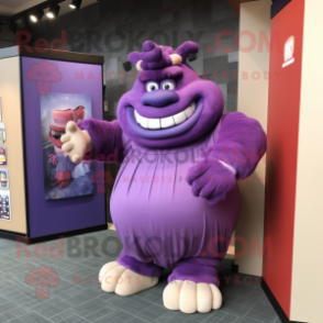 Purple Ogre mascot costume character dressed with a Empire Waist Dress and Ties
