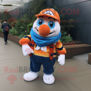 Navy Clown Fish mascot costume character dressed with a Mom Jeans and Shawl pins