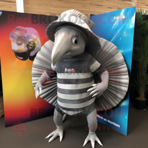 Gray Armadillo mascot costume character dressed with a Bikini and Caps