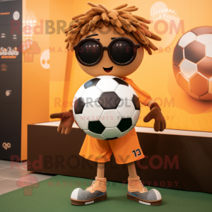 Brown Soccer Ball mascot costume character dressed with a Skirt and Sunglasses