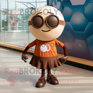 Brown Soccer Ball mascot costume character dressed with a Skirt and Sunglasses