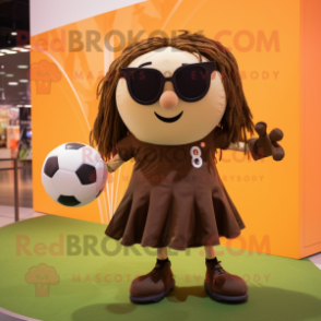 Brown Soccer Ball mascot costume character dressed with a Skirt and Sunglasses