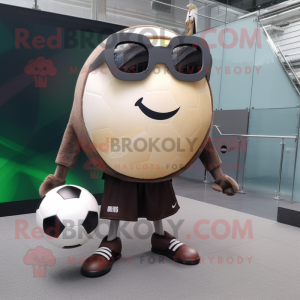 Brown Soccer Ball mascot costume character dressed with a Skirt and Sunglasses