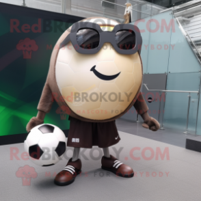 Brown Soccer Ball mascot costume character dressed with a Skirt and Sunglasses