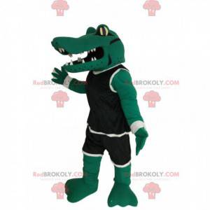 Mascote crocodilo com roupa esportiva preta - Redbrokoly.com