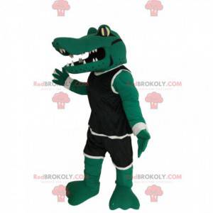 Mascotte de crocodile avec une tenue de sport noire -