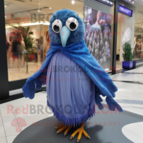 Blue Quail mascot costume character dressed with a Maxi Dress and Scarves