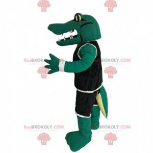 Mascote crocodilo com roupa esportiva preta - Redbrokoly.com