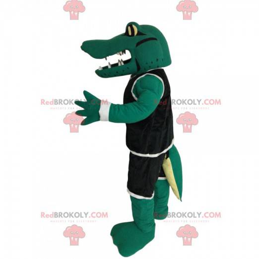 Maskot krokodýla s černým sportovním oblečením - Redbrokoly.com