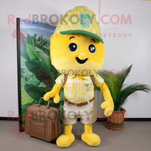 Lemon Yellow Pineapple mascot costume character dressed with a Cargo Shorts and Pocket squares