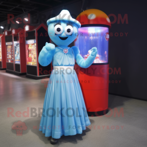 Blue Gumball Machine mascot costume character dressed with a Evening Gown and Headbands