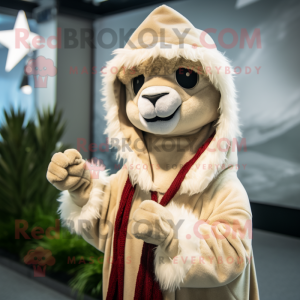 Beige Alpaca maskot kostume...