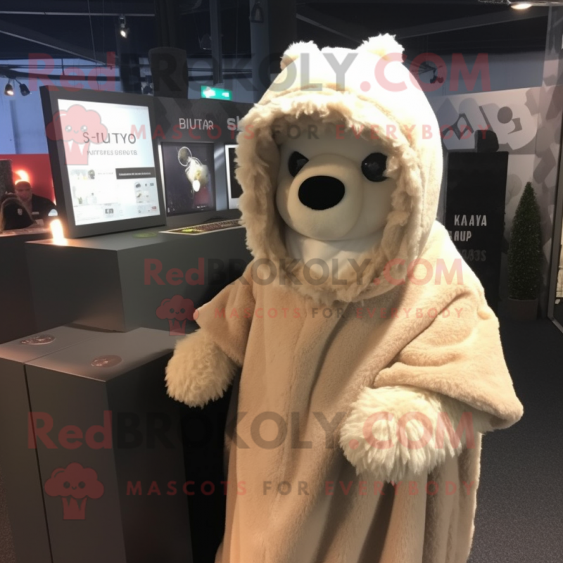 Beige Alpaca mascot costume character dressed with a Hoodie and Wraps Beige Alpaca mascot costume character dressed with a Hoodie and Wraps