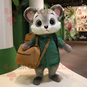 Forest Green Dormouse mascot costume character dressed with a Henley Shirt and Handbags