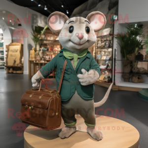 Forest Green Dormouse mascot costume character dressed with a Henley Shirt and Handbags