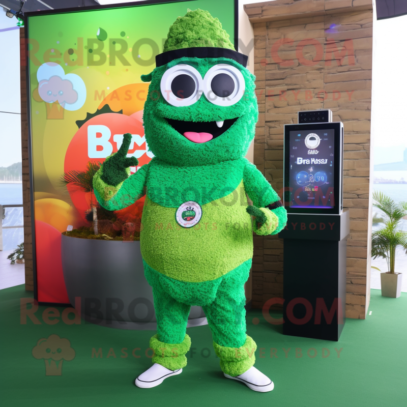 Green Biryani mascot costume character dressed with a Bikini and Digital watches