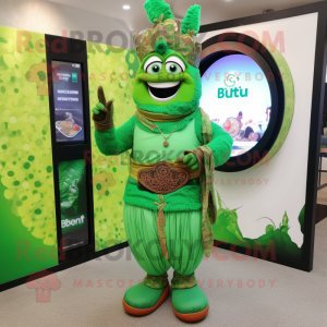 Green Biryani mascot costume character dressed with a Bikini and Digital watches