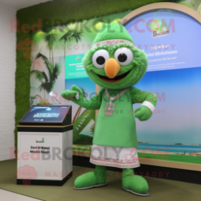 Green Biryani mascot costume character dressed with a Bikini and Digital watches