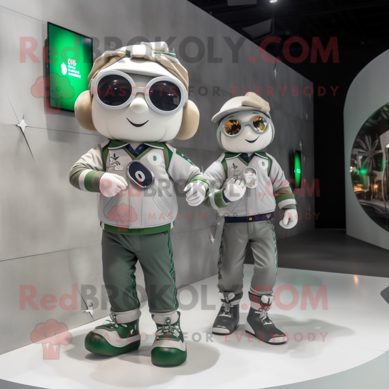 Silver Irish Flag mascot costume character dressed with a Bomber Jacket and Smartwatches