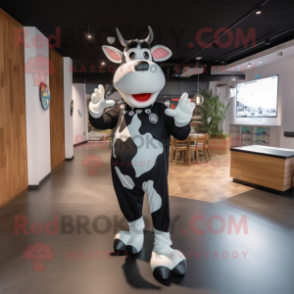 Black Holstein Cow mascot costume character dressed with a Skinny Jeans and Anklets