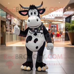 Black Holstein Cow mascot costume character dressed with a Skinny Jeans and Anklets