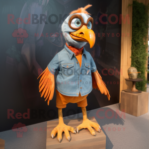 Orange Vulture mascot costume character dressed with a Denim Shorts and Pocket squares