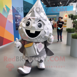 Silver Ice Cream Cone mascot costume character dressed with a Vest and Backpacks