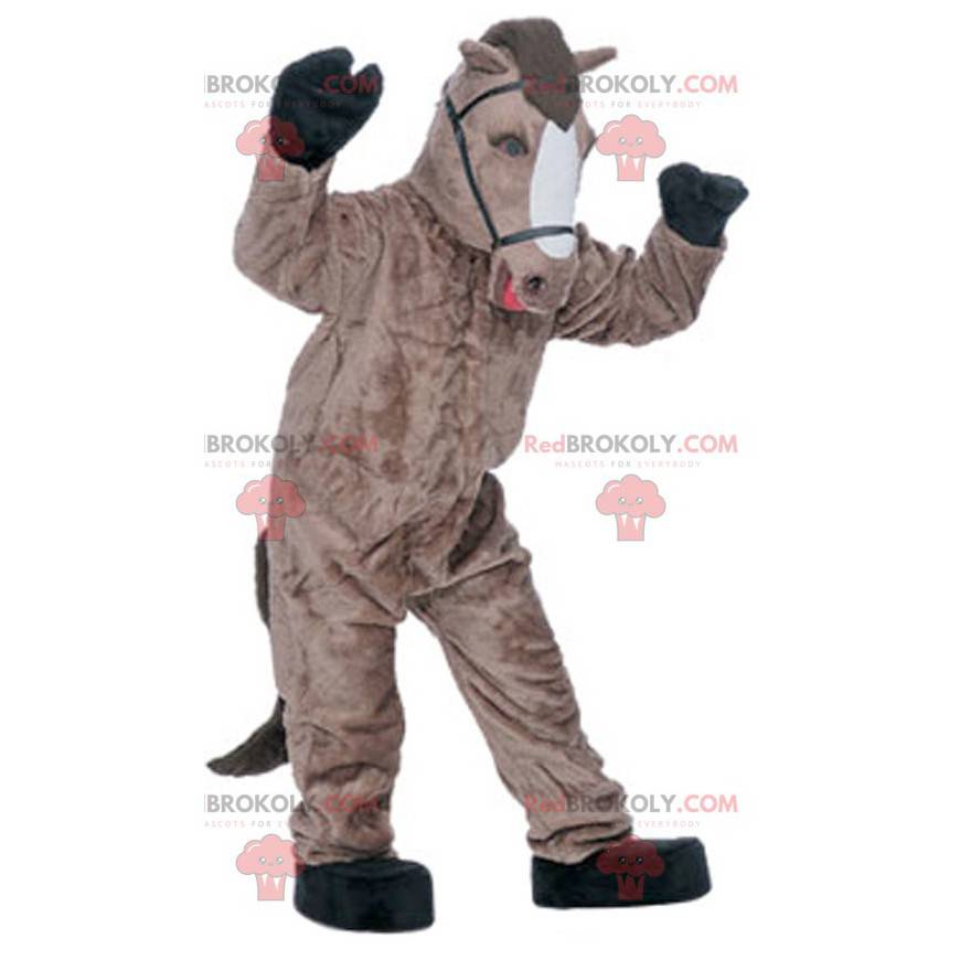 Very realistic brown and white horse mascot - Redbrokoly.com