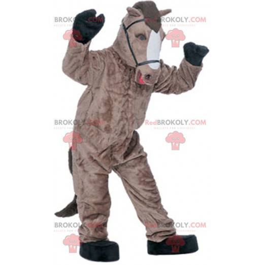 Mascotte de cheval marron et blanc très réaliste -