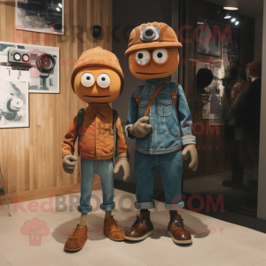 Rust Camera mascot costume character dressed with a Boyfriend Jeans and Berets