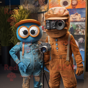 Rust Camera mascot costume character dressed with a Boyfriend Jeans and Berets