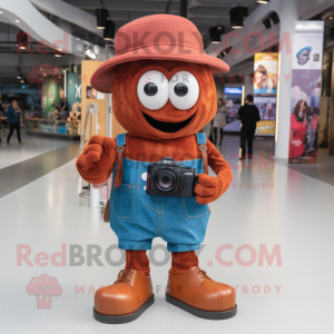 Rust Camera mascot costume character dressed with a Boyfriend Jeans and Berets