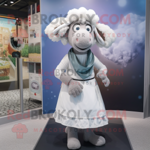 Silver Sheep mascot costume character dressed with a Dress and Berets