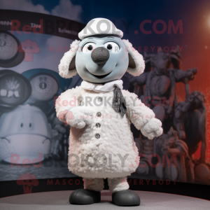 Silver Sheep mascot costume character dressed with a Dress and Berets