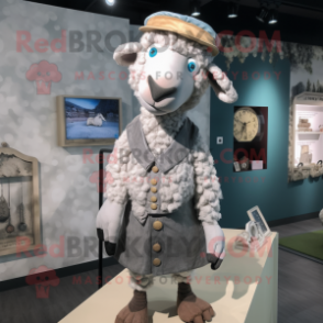 Silver Sheep mascot costume character dressed with a Dress and Berets