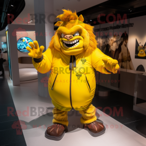 Yellow Ogre maskot kostume...