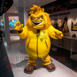 Yellow Ogre maskot kostym...
