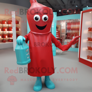 Cyan Bottle Of Ketchup mascot costume character dressed with a Playsuit and Tote bags