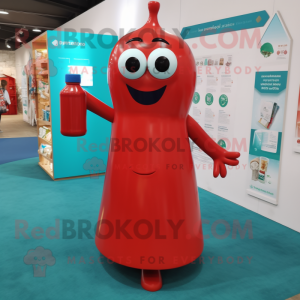 Cyan Bottle Of Ketchup mascot costume character dressed with a Playsuit and Tote bags