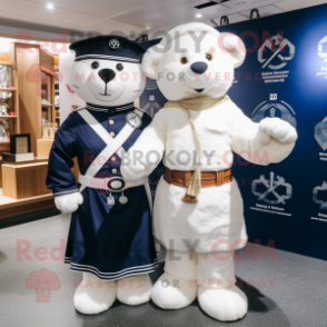 Navy Celtic Cross mascot costume character dressed with a Wedding Dress and Backpacks