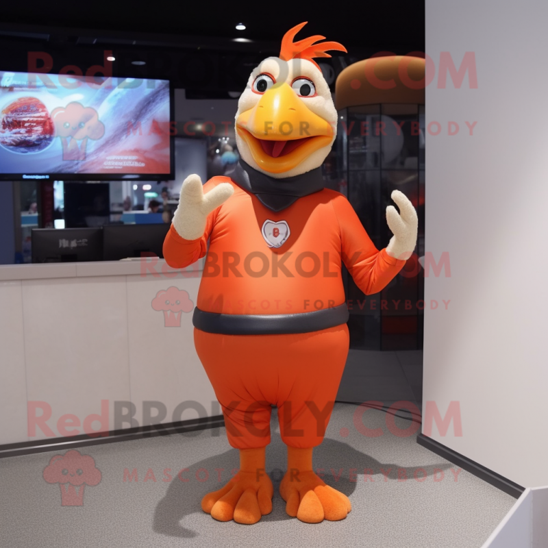 Peach Rooster mascot costume character dressed with a Turtleneck and Gloves