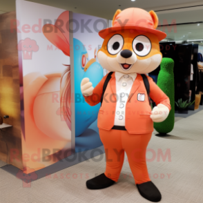 Peach Weasel mascot costume character dressed with a Suit Pants and Hats
