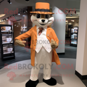 Peach Weasel mascot costume character dressed with a Suit Pants and Hats